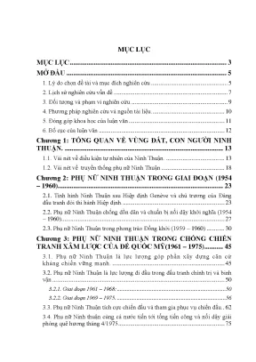 Luận văn đóng góp của phụ nữ ninh thuận trong sự nghiệp kháng chiến chống mỹ cứu nước 1954 1975