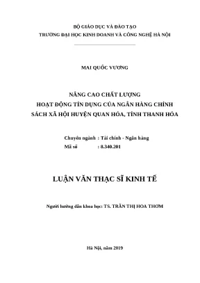 Luận văn thạc sĩ hubt chất lượng hoạt động tín dụng của ngân hàng chính sách xã hội huyện quan hóa tỉnh thanh hóa