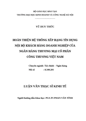 Luận văn thạc sĩ hubt hệ thống xếp hạng tín dụng nội bộ khách hàng doanh nghiệp của ngân hàng thương mại cổ phần công thương việt nam