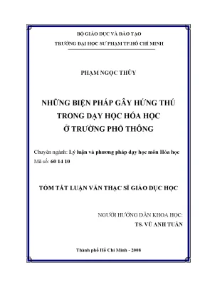 Luận văn thạc sĩ giáo dục học những biện pháp gây hứng thú trong dạy học hóa học ở trường phổ thông