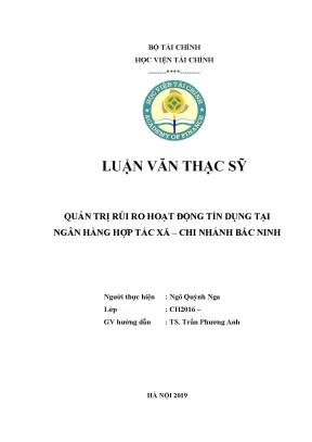Luận văn thạc sĩ quản trị rủi ro hoạt động tín dụng tại ngân hàng hợp tác xã chi nhánh bắc ninh