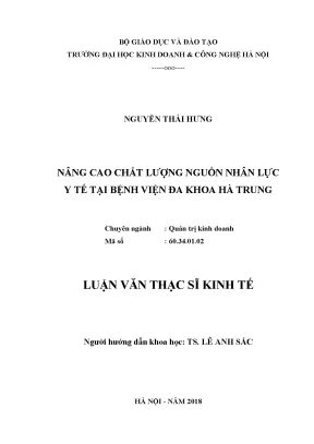 Luận văn thạc sĩ hubt nâng cao chất lượng nguồn nhân lực y tế tại bệnh viện đa khoa hà trung