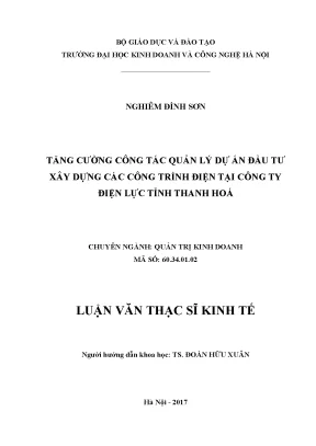 Luận văn thạc sĩ hubt công tác quản lý dự án đầu tư xây dựng các công trình điện tại công ty điện lực tỉnh thanh hoá