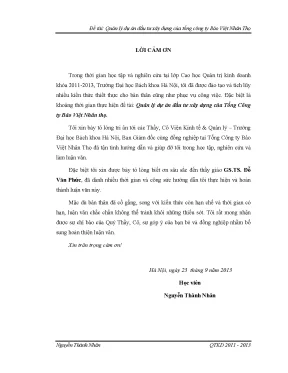 Luận văn quản lý dự án đầu tư xây dựng của tổng công ty bảo việt nhân thọ