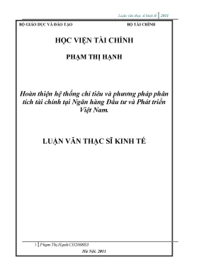 Luận văn thạc sĩ hoàn thiện hệ thống chỉ tiêu và phương pháp phân tích tài chính tại ngân hàng đầu tư và phát triển việt nam