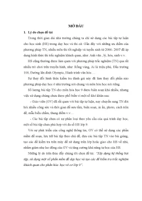 Luận văn thạc sĩ giáo dục học xây dựng hệ thống bài tập sử dụng một số phần mềm để dạy học và tạo các đề kiểm tra trắc nghiệm khách quan cho phần hóa học vô cơ lớp 9