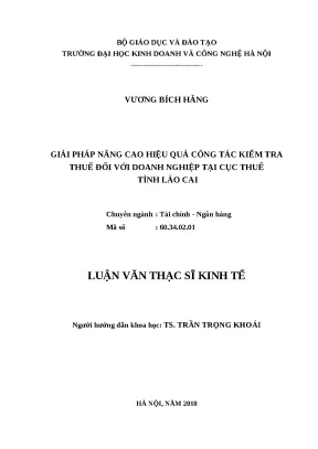 Luận văn thạc sĩ hubt công tác kiểm tra thuế đối với doanh nghiệp tại cục thuế tỉnh lào cai