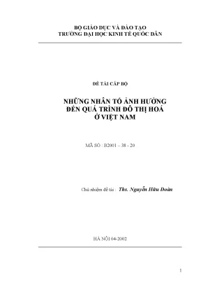 Luận văn thạc sĩ những nhân tố ảnh hưởng đến quá trình đô thị hoá ở việt nam