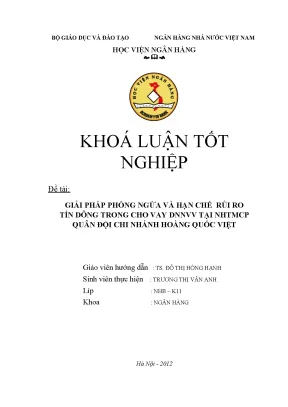 Luận văn tốt nghiệp giải pháp phòng ngừa và hạn chế rủi ro tín dụng trong cho vay dnnvv tại nhtmcp quân đội chi nhánh hoàng quốc việt