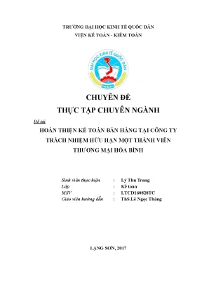 Luận văn tốt nghiệp hoàn thiện kế toán bán hàng tại công ty trách nhiệm hữu hạn một thành viên thương mại hòa bình