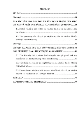 Luận văn vấn đề giữ gìn và phát huy bản sắc văn hóa dân tộc mường ở tỉnh hòa bình hiện nay
