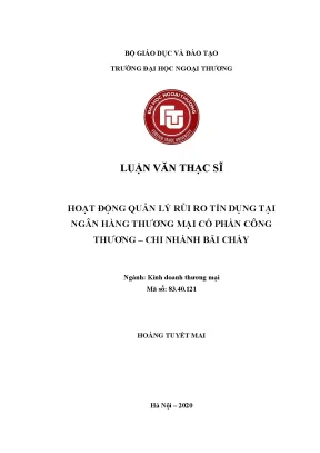 Luận văn hoạt động quản lý rủi ro tín dụng tại ngân hàng thương mại cổ phần công thương chi nhánh bãi cháy