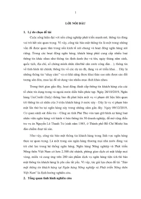 Luận văn bảo mật thông tin khách hàng tại ngân hàng nông nghiệp và phát triển nông thôn việt nam