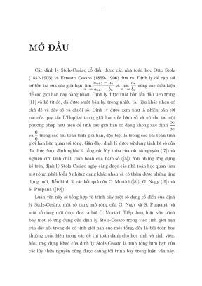 Luận văn một số dạng của định lý stolz cesàro và ứng dụng