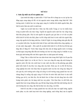 Luận văn đánh giá hiện trạng môi trường nước sông cấm tỉnh nghệ an và đề xuất các giải pháp bảo vệ
