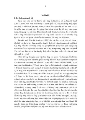 Luận văn quản lý rủi ro dự án đầu tư xây dựng cơ sở hạ tầng kỹ thuật theo hình thức đối tác công tư ppp tại thành phố đà nẵng