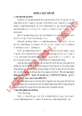 Luận văn thực trạng và giải pháp nâng cao chất lượng hoạt động cho vay tại nhtm cp công thương việt nam cn quảng trị qua 3 năm 2009 2011