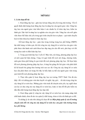 Luận văn biện pháp quản lý tại tổ trưởng chuyên môn đối với công tác xây dựng hồ sơ môn học của giáo viên trường trung học phổ thông