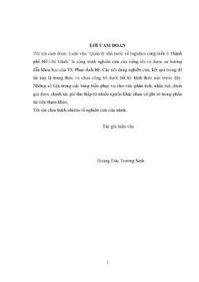 Luận văn quản lý nhà nước về logistics cảng biển ở thành phố hồ chí minh