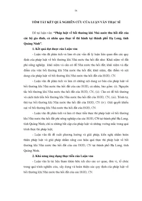 Luận văn pháp luật về bồi thường khi nhà nước thu hồi đất của các hộ gia đình cá nhân qua thực tiễn thi hành tại thành phố hạ long tỉnh quảng ninh