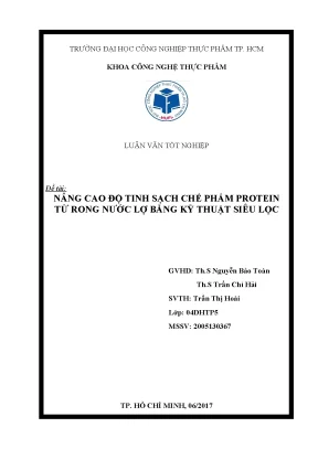 Luận văn tốt nghiệp nâng cao độ tinh sạch chế phẩm protein từ rong nước lợ bằng kỹ thuật siêu lọc