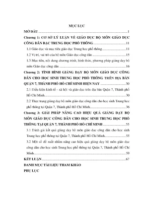 Luận văn vấn đề giảng dạy môn giáo dục công dân cho học sinh trung học phổ thông trên địa bàn quận 7 thành phố hồ chí minh hiện nay
