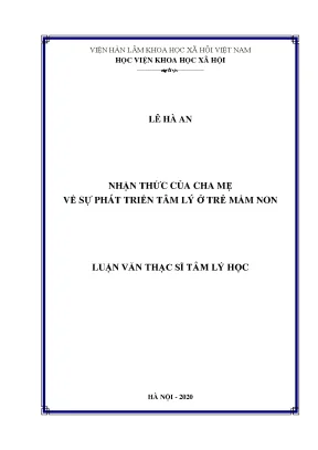 Luận văn nhận thức của cha mẹ về sự phát triển tâm lý ở trẻ mầm non