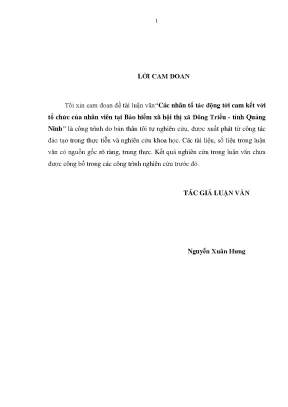 Luận văn các nhân tố tác động tới cam kết với tổ chức của nhân viên tại bảo hiểm xã hội thị xã đông triều tỉnh quảng ninh