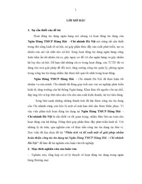 Luận văn phân tích và đề xuất một số giải pháp nhằm hoàn thiện công tác tín dụng tại ngân hàng tmcp hàng hải chi nhánh hà nội