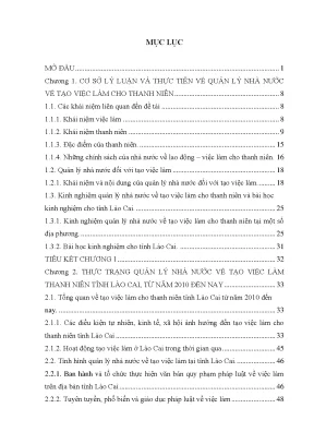 Luận văn quản lý nhà nước về tạo việc làm cho thanh niên trên địa bàn tỉnh lào cai