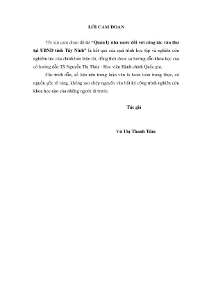 Luận văn quản lý nhà nước đối với công tác văn thư tại ủy ban nhân dân tỉnh tây ninh