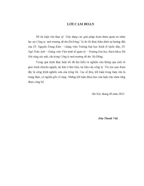 Luận văn xây dựng các giải pháp hoàn thiện quản trị nhân lực tại công ty môi trường đô thị hà đông