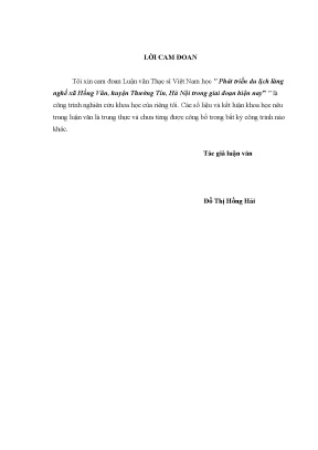 Luận văn phát triển du lịch làng nghề xã hồng vân huyện thường tín hà nội trong giai đoạn hiện nay