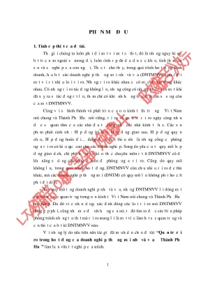 Luận văn quản trị rủi ro trong hoạt động của doanh nghiệp thương mại nhỏ và vừa ở thành phố huế