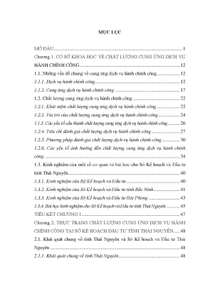 Luận văn chất lượng cung ứng dịch vụ hành chính công tại sở kế hoạch và đầu tư tỉnh thái nguyên