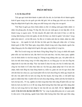 Luận văn quản lý nhà nước về du lịch trên địa bàn tỉnh bến tre