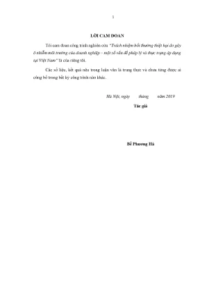 Luận văn trách nhiệm bồi thường thiệt hại do gây ô nhiễm môi trường của doanh nghiệp một số vấn đề pháp lý và thực trạng áp dụng tại việt nam