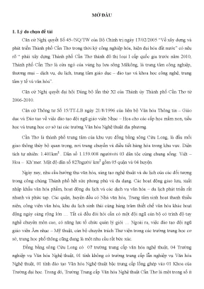 Luận văn thực trạng quản lý công tác đào tạo ở trường trung cấp văn hóa nghệ thuật thành phố cần thơ