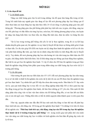 Luận văn phát huy tính tích cực chủ động sáng tạo của học sinh trong dạy học thí nghiệm thực hành vật lý ban khoa học tự nhiên ở trường trung học phổ thông