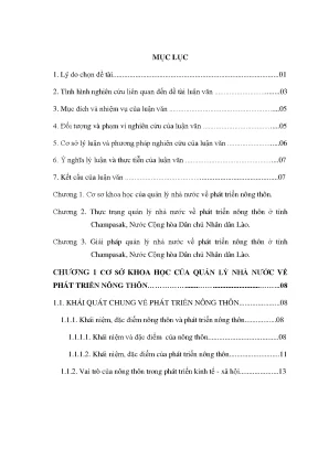 Luận văn quản lý nhà nước về phát triển nông thôn ở thỉnh champasak nước cộng hòa nhân chủ nhân dân lào