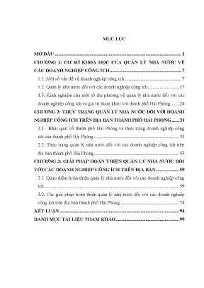Luận văn quản lý nhà nước đối với doanh nghiệp công ích trên địa bàn thành phố hải phòng