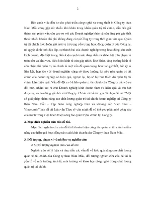 Luận văn một số giải pháp nhằm nâng cao chất lượng quản trị tài chính doanh nghiệp tại công ty than nam mẫu tập đoàn công nghiệp than và khoáng sản việt nam vinacomin