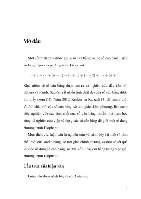 Luận văn một số phương trình diophant liên quan đến số cân bằng