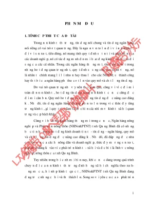 Luận văn nâng cao chất lượng tín dụng của ngân hàng nông nghiệp và phát triển nông thôn tỉnh quảng bình