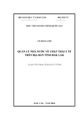 Luận văn quản lý nhà nước về chất thải y tế trên địa bàn tỉnh đắk lắk