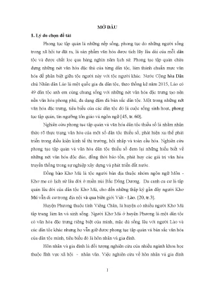 Luận văn hôn nhân và gia đình của người khơ mú ở huyện phương tỉnh viêng chăn chdcnd lào từ năm 1975 2015