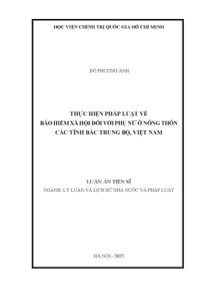 Luận án tiến sĩ thực hiện pháp luật về bảo hiểm xã hội đối với phụ nữ ở nông thôn các tỉnh bắc trung bộ việt nam