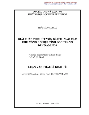 Luận văn thạc sĩ giải pháp thu hút vốn đầu tư vào các khu công nghiệp tỉnh sóc trăng đến năm 2020