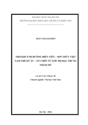 Luận văn thạc sĩ thơ khuynh hướng điền viên sơn thủy việt nam thế kỷ xv xvi nhìn từ góc độ đặc trưng thẩm mỹ