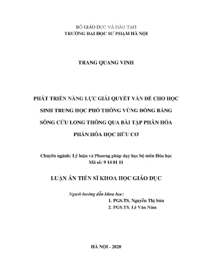 Luận án tiến sĩ phát triển năng lực giải quyết vấn đề cho học sinh thpt vùng đồng bằng sông cửu long thông qua bài tập phân hóa phần hóa học hữu cơ